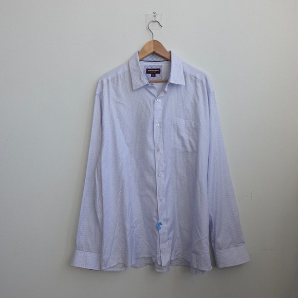 Johnston Murphy‎ Shirt Mens Size 2XL Blue Cotton Oxford Dress Plaid Button Light - Picture 1 of 8